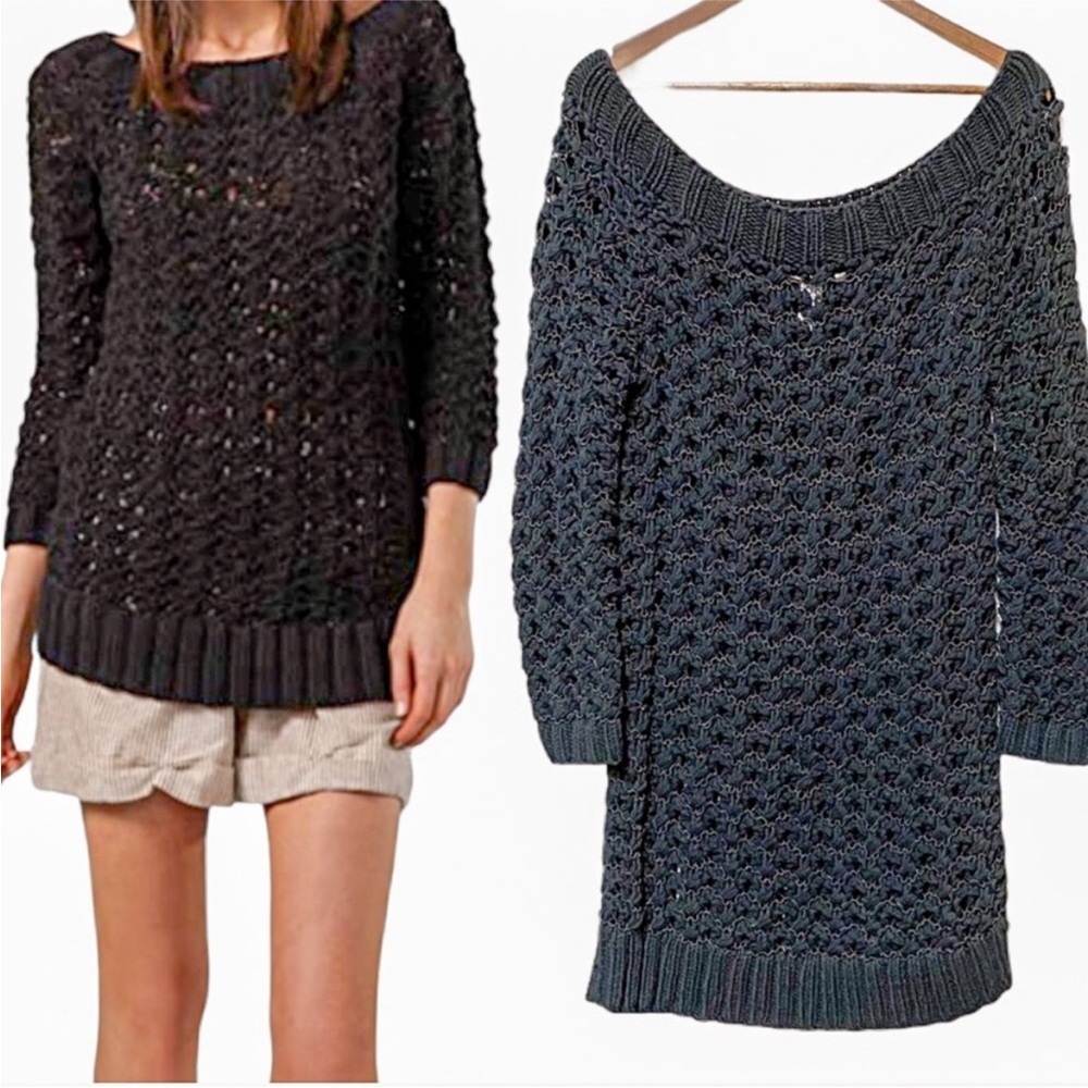 Diane Von Furstenberg Viviana Black Open Knit Sweater Small